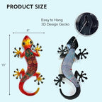 HONGLAND Lizard Wall Decor- 15 Inch Gecko Metal Wall Art Hanging Glass Sculpture, 2 Pack Yard Decorations Outdoor for Garden Fence Home - Image 3