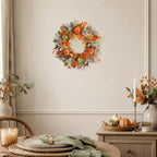 20 Inch Pre-Lit Pumpkin Fall Wreath for Front Door, 30 White LEDs - Image 5