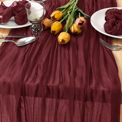 Burgundy Cheesecloth Table Runner Fall Dinning Runner for Christmas, 6 Pack - Image 2