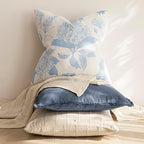 Foindtower Set of 2 Linen Floral Vintage Throw Pillow Covers Neutral Accent Decorative Cozy Cushion Covers Farmhouse Boho Home Decor for Sofa Chair Couch Bedroom Living Room,22×22 Inch,Sky Blue - Image 5