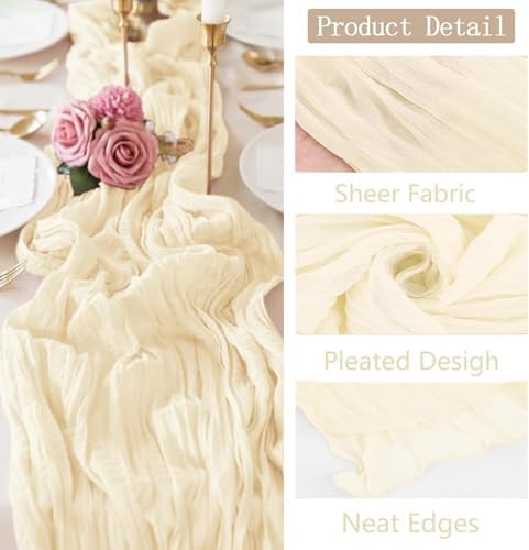 16 Pack Ivory Cheesecloth Table Runner 20 x120 Inch - 10FT Boho Rustic Gauze Cheese Cloth Table Runner for Wedding, Anniversary, Baby Shower, Easter, Spring Home Decor - Image 4
