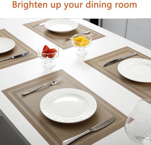 Khaki Vinyl Placemats Set of 12, Heat Resistant Table Placemats - Image 6