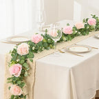 Dolicer 4Pcs 26 Ft Artificial Eucalyptus Garlands with Flowers - 8 Roses, Faux Floral Greenery Garlands Fake Flowers Vines for Wedding Table Centerpieces Arch Party Ceremony Backdrop Decor (Pink) - Image 2