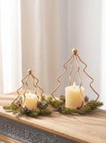 NUPTIO Christmas Tree Candle Holders: Gold Lanterns Set of 2 with Wreaths by Nuptio
