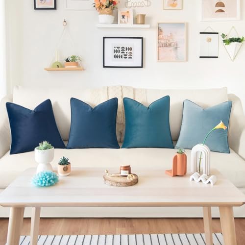 MONDAY MOOSE Decorative Throw Pillow Covers Cushion Cases, Set of 4 Soft Velvet Modern Double-Sided Designs, Mix and Match for Home Decor, Pillow Inserts Not Included (16x16 inch, Blue/Light Blue) - Image 2