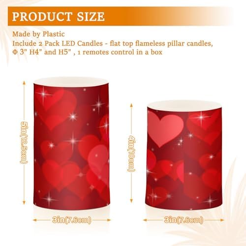 ALAZA Valentines Day Glitter Red Hearts Flickering Flameless Candles Battery Operated with Remote Timer,Tea Light Candles LED Pillar Votive Candles Set of 2 for Outdoor Indoor Decorations - Image 3