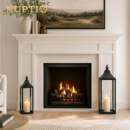 NUPTIO Black Metal Outdoor Lantern: Hurricane Glass Candle Holder for Porch - Image 6