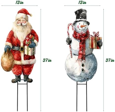 Bunny Chorus Christmas Decorations Outdoor, 2pcs Large Rustic Santa Claus Snowman Yard Metal Stakes Xmas Decor, 37" Vintage Winter Signs for Lawn Front Door Garden Home Farmhouse Porch Outside - Image 2