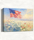 Patriotic Canvas Wall Art 4th of July American Flag in Daisy Field Oil Painting USA Flag Floral Picture Wall Decor Independence Day Home Decor for Living Room Bedroom 16x24in by HomeifHue