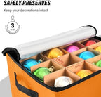 YETTASBIN Orange Solid Color Large Christmas Ornament Storage Box with Zipper & Adjustable Dividers, Storage Container with Lid & Handles for 64 Holiday Ornaments 3-Inch, 13 x 13 Inch - Image 5