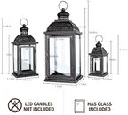 Lanterns Decorative Indoor&Outdoor, 19’’&14’’&10’’ Extra Large Metal Candle Lanterns, Vintage Candle Holders Farmhouse Shelf Wedding Front Porch Patio Decor, Christmas Halloween Decorations for Home - Image 5