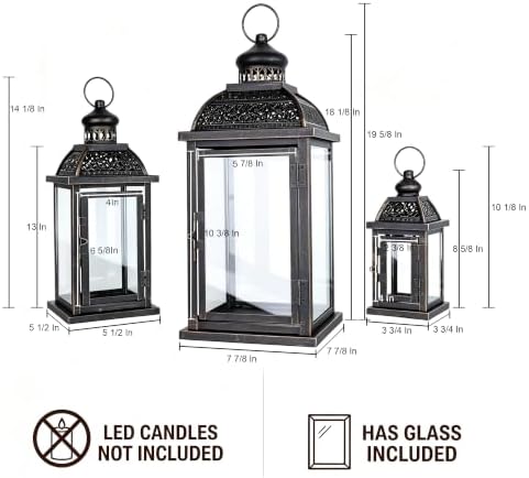 Lanterns Decorative Indoor&Outdoor, 19’’&14’’&10’’ Extra Large Metal Candle Lanterns, Vintage Candle Holders Farmhouse Shelf Wedding Front Porch Patio Decor, Christmas Halloween Decorations for Home - Image 5