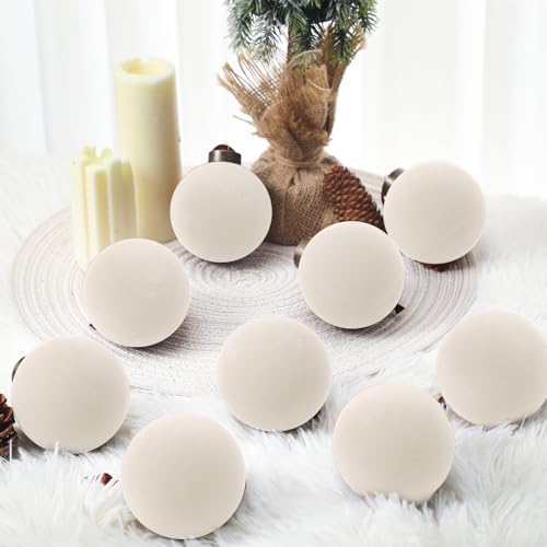 Liliful 15 Pcs Velvet Christmas Balls Bulk Flocked Christmas Tree Ball Ornaments Plastic Xmas Decorative Hanging Ornaments(Creamy White,3.15 Inch) - Image 6