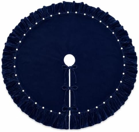 Nevy Velvet Christmas Tree Skirt with Ruffled Edge&Pearl,60" - Image 5