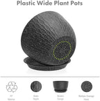 Meowell 12/10/9 inch Large Flower Pots, 3 Set Big Plant Pots for Outdoor Indoor Plants with Water Ripples, Wide Plastic Planters with Drainage Holes and Saucers for Garden House Plants, Speckled Black - Image 4