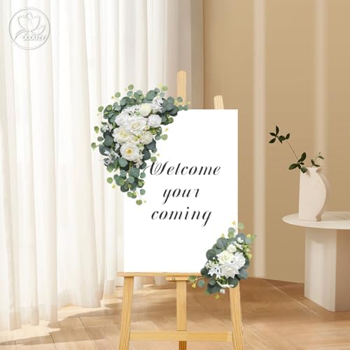 Odouzy Artificial Wedding Arch Flowers for Wedding Sign,Set of 2 for Welcome Ceremony Sign,Faux Floral Swags,Wedding, Banquet and Reception Backdrop Floral Decoration (White Champagne) - Image 5