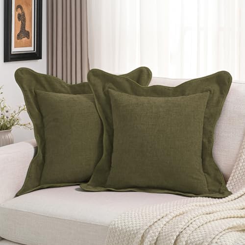 FUTEI Pack of 2 Chenille Throw Pillow Covers 24x24 Inch, Olive Green by FUTEI