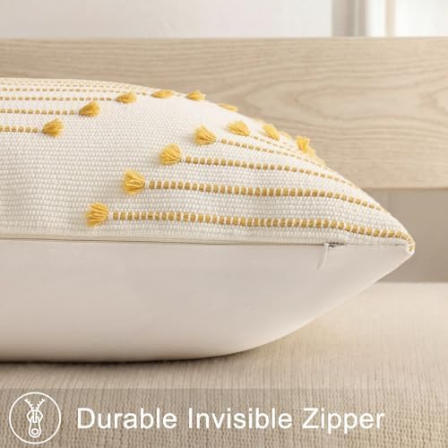 Mecatny Boho Outdoor Throw Pillow Covers 20x20 Set of 2 Yellow & White - Image 5