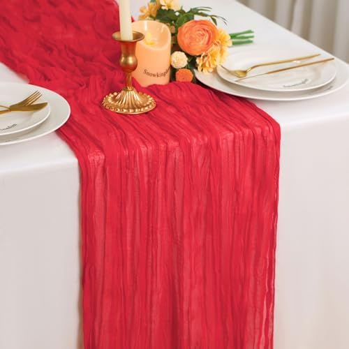 Snowkingdom 6 PCS Red Cheesecloth Table Runner 10 Ft, 120 inch Long Cheese Cloth Gauze Runners for Christmas Wedding Bridal Baby Shower Birthday Holiday Party Table Decorations - Image 7