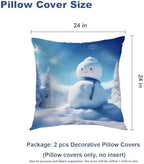 Batmerry Snowman Blue Scarf Throw Pillow Covers, Moon Snowflakes Pine Sun Decorative Pillow Covers Digital Printing Blended for Couch Sofa Bed Invisible Zipper 24X24 in(Set of 2) - Image 5