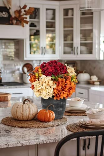 Hydrangea Artificial Flowers in Vase, Small Fall Floral Arrangements with Vase Orange Autumn Centerpieces for Table Rustic Farmhouse Fall Harvest Thanksgiving Wedding Kitchen Dinner Table Decorations - Image 5