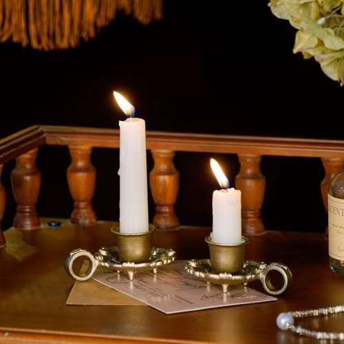 NIKKY HOME Vintage Gold Taper Candle Holders Set of 2, Handle & Drip Tray - Image 3