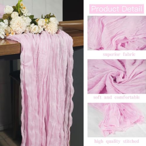 16 Pack Light Pink Cheesecloth Table Runner 10FT Boho Gauze Cheese Cloth Table Runner Vintage Rustic Sheer Table Runners for Wedding Bridal Baby Shower Birthday Party Table Decorations - Image 7