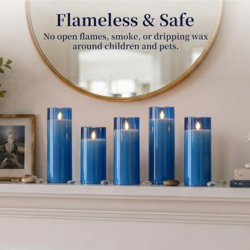 Homemory Blue Flameless LED Pillar Candles with Remote Timer, Set of 9 - Image 7