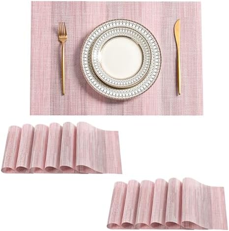 Leetaltree Misty Rose Placemats Set of 12 - Heat Resistant Non-Slip Place mats for Dining Table, Washable Durable PVC Vinyl Woven Table Mats（Misty Rose, 12） by Leetaltree-ArtatEveryTable