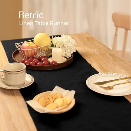 100% Pure Linen Extra Long Table Runner - 14 x 108 Inch Farmhouse Dining Table Runner, Perfect for Fall, Thanksgiving, and Christmas -Athena -Black - Image 6