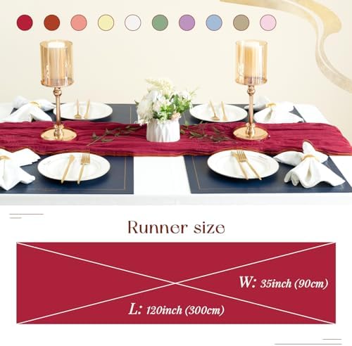 Sioloc Burgundy Red Cheesecloth Table Runner Fall Autumn Decor for Home 10ft Table Cloth for Wedding Birthday Party Bridal Shower Christmas Halloween Thanksgiving - Image 3