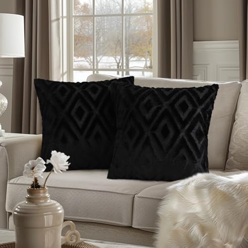 Pallene Fall Black Faux Fur Throw Pillow Covers 18x18 Set of 2 - Image 2