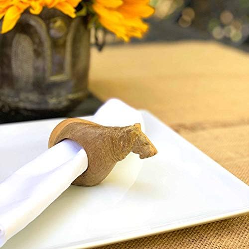 Global Crafts Handcarved Mahogany Wooden Napkin Ring Holders, Lion, Set of 6 (KWF012_L) - Image 3