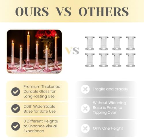 Hewory Pink Taper Candle Holders Bulk: 9PCS Glass Candlestick Holders - Image 2