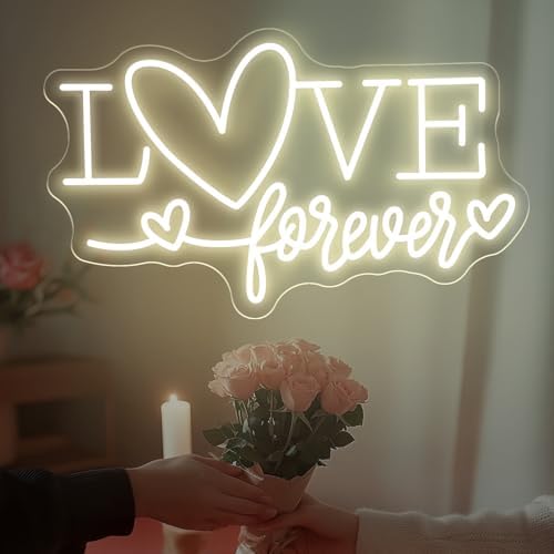 Love Forever Heart Neon Sign, Wedding Party LED Neon Light Valentine's Day Wedding Backdrop Decor Gift For Lover Valentine's Day Gift, LED Romantic Light, Couple Space Accent-Warm White-16.5" - Image 2