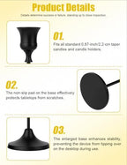 Black Taper Candle Holders 4 Sets(12 Pcs) - Tall Metal Candlestick Holders for Table Centerpiece, Formal Dinner, Wedding, Fireplace Mantel Decor, Fits 3/4 Inch Thick Candles - Image 3