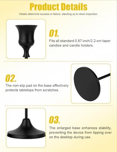 Black Taper Candle Holders 4 Sets(12 Pcs) - Tall Metal Candlestick Holders for Table Centerpiece, Formal Dinner, Wedding, Fireplace Mantel Decor, Fits 3/4 Inch Thick Candles - Image 3