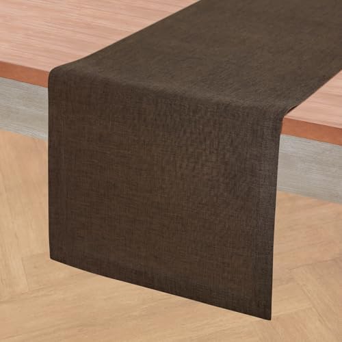 Solino Home 100% Pure Linen Table Runner Brown Woven, Athena 14 x 72 in by SolinoHome