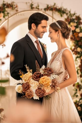 TINGE TIME Artificial Rose Flowers Combo, Mocha Brown Nude Wedding Flowers - Image 5