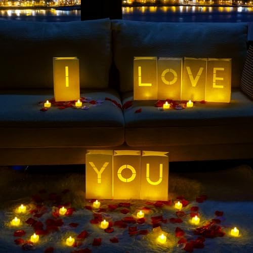 Homemory I Love You Light Up Letters, Luminary Bags with 24 Tea Lights by Homemory