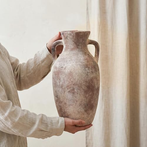 Ceramic Flower Vase with Handles,12" Neutral Tall Clay Terracotta Vases Farmhouse Table Vases with Handle Living Room Decor Rustic Pottery Pots for Home Shelf Coffee Dining Desk Fireplace - Image 4
