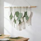 NYEONHRT Large Macrame Wall Hanging Handmade Boho Leaf and Feather Tapestry for Modern Home Decor Perfect Wall Art for Living Room Bedroom Nursery Apartment Backdrop 39x31 Inch (White green) by NYEONHRT