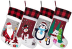 BHD BEAUTY Burlap Gray Red Non-Woven Fleece Fabric Lovely Embroidery Pattern Set of 4 Christmas Stocking for Family Decorations Hanging Ornament for Xmas Holiday Party 20 inches - Image 2