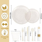 Rubtlamp 700Pcs Gold Glitter Plastic Dinnerware Set, Hammered Clear Plates, Fancy Plastic Plates Include 100 Dinner Platos, 100 Salad Platos, 100 Cups,100 Pack Pre Rolled Glitter plastic Silverware - Image 2