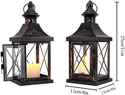 TRIROCKS Set of 2 Decorative Candle Lantern 11'' High Metal Candle Holder Hanging Lantern Perfect for Home Decor Halloween Living Room Parties Events Tabletop Indoors Outdoors (Black with Gold Brush) - Image 6