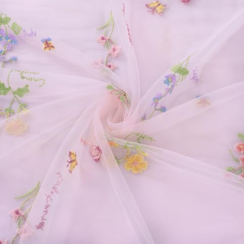 QueenDream 3 Packs Pink Floral Table Runner Sheer Gauze Embroidery Wildflower Table Runner Fabric for Wedding Home Party Dining Table Decortaions - Image 5