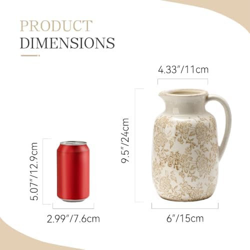 Ceramic Vintage Vase Flower Decorative Vase Chinoiserie Decor Rustic Farmhouse Retro Floral Vases for Table Bookshelf Mantel Kitchen Living Room Office - 9.5" Brown - Image 2