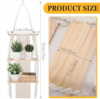 Barydat 2 Pack Macrame Wall Hanging Shelf 2 Tier Handmade Boho Hanging Wall Shelf Floating Woven Rope Decorative Storage Racks Holder Organizer for Home Bedroom Bathroom Plants, Beige (Classic) - Image 3