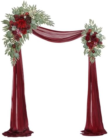 Artificial Wedding Arch Flowers Kit(Pack of 3),2Pcs Artificial Flower Arch Decor,1Pcs Sheer Drape for Wedding Ceremony Arbor for WeddingCeremony (Wine red Memory) by WEIERYUE