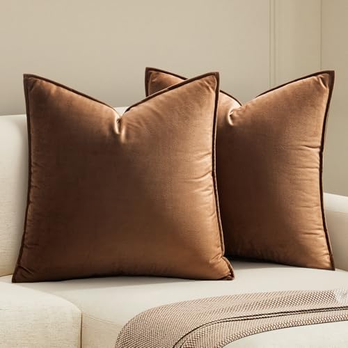 MIULEE Decorative Brown Velvet Euro Sham Throw Pillow Covers 26x26 Inch by MIULEE
